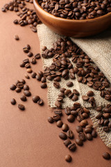 Coffee beans on table close-up