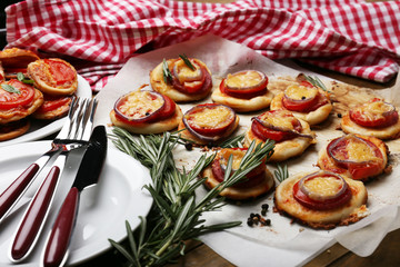 Small pizzas close up