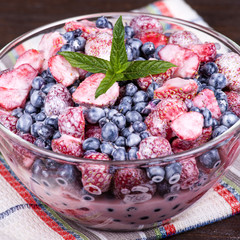 Fresh fruit salad with strawberries and blueberries