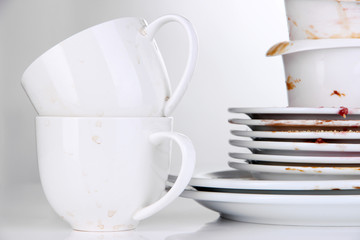 Dirty dishes isolated on white