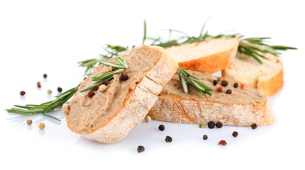 Fresh pate with bread isolated on white