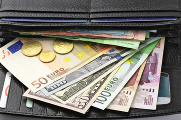 Various currencies in purse