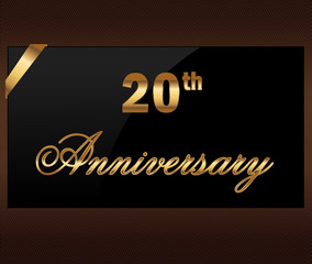 20 years Decorative anniversary golden label with ribbon