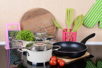 Kitchen tools on table in kitchen
