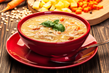 Pea soup with bacon and sausage
