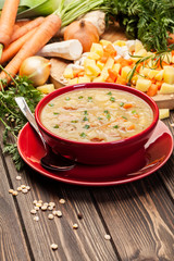 Pea soup with bacon and sausage