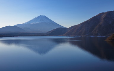 Mountain fuji in winter season from lake motosu