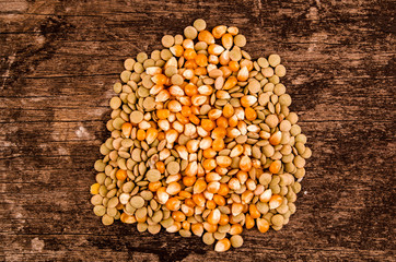 grains on a wood background