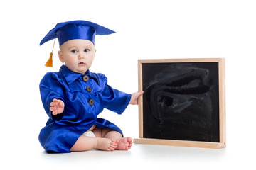 Baby in academician clothes  with chalkboard