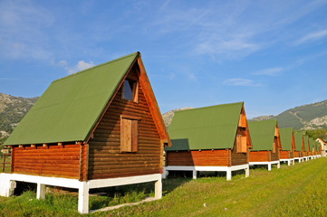 Log cabins in the row