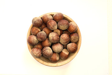 Hazelnuts on the withe background