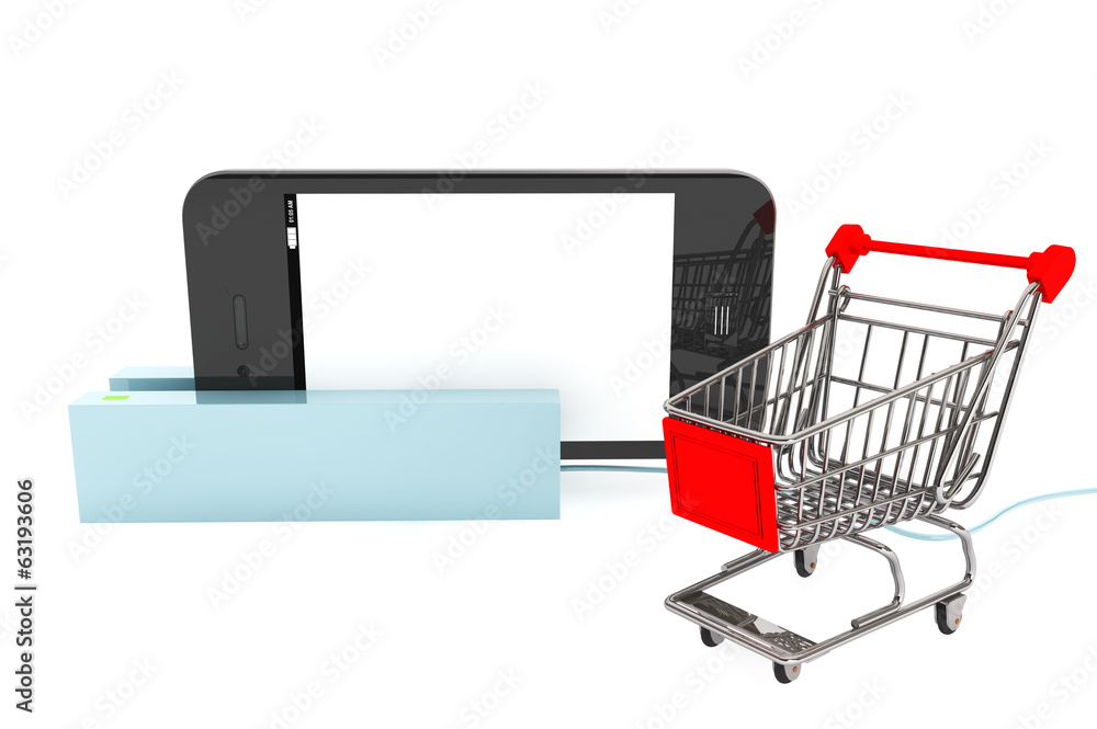 Aufkleber shopping cart with modern mobile phone in card reader