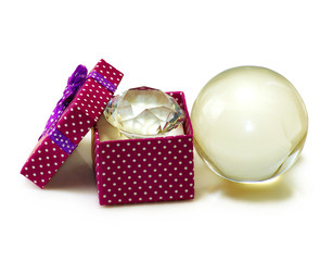 Isolated image greeting box with crystal and glass bowl