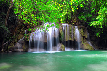 Deep forest waterfall at Erawan waterfall National Park