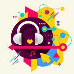 Fototapeta premium Headphones on abstract colorful spotted background with differen