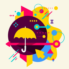 Umbrella on abstract colorful spotted background with different