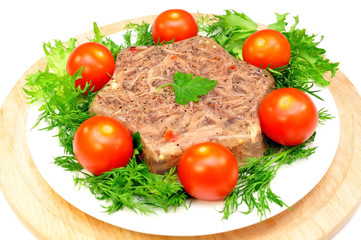 jellied meat with fresh herbs and cherry tomatoes