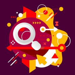 Fototapeta premium Magnifier on abstract dark colorful spotted background with diff