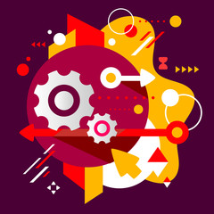 Cogwheel on abstract dark colorful spotted background with diffe