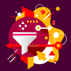 Funnel on abstract dark colorful spotted background with differe