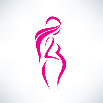 pregnant woman silhouette, isolated vector symbol