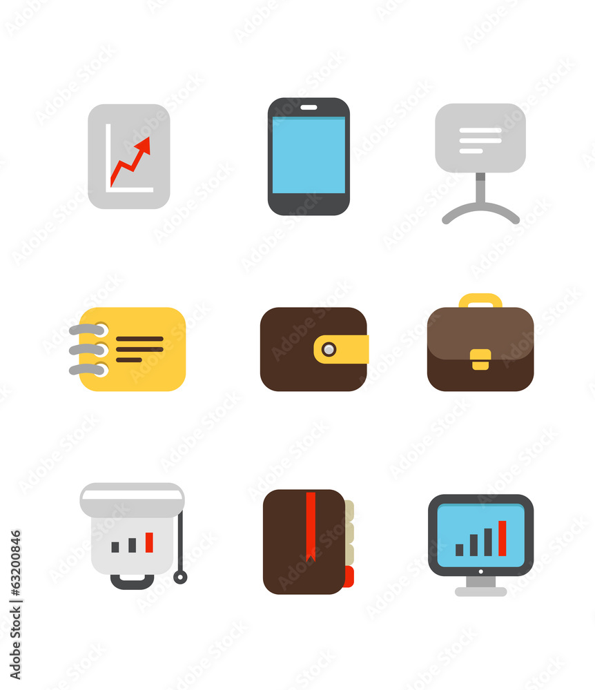 Poster different color business icons set. design elements