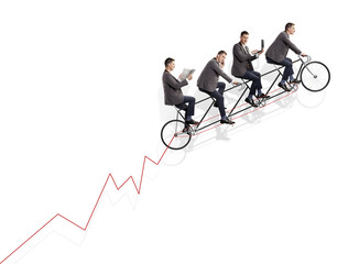 Group of businessmen on bicycle. Concept of teamwork.