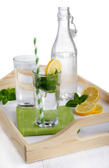 mineral water with mint and lemon slice