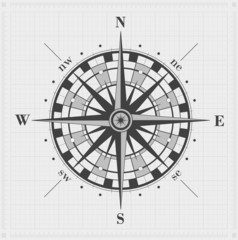 Compass rose over grid. Vector illustration.