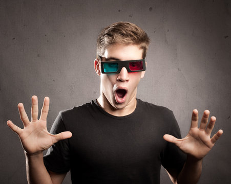 Young Man Wearing 3d Glasses