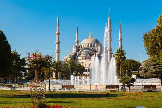 Blue Mosque on background blue sky