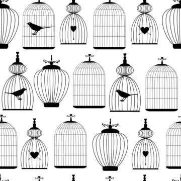 Seamless pattern with decorative cages