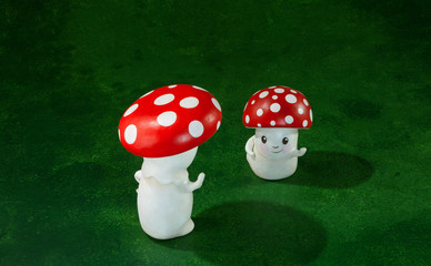 cute puppets handmade, green background