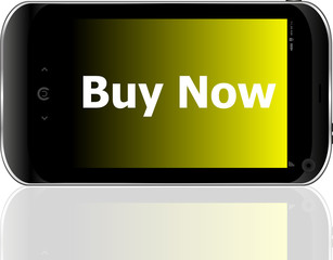 smartphone with word buy now on display, business concept