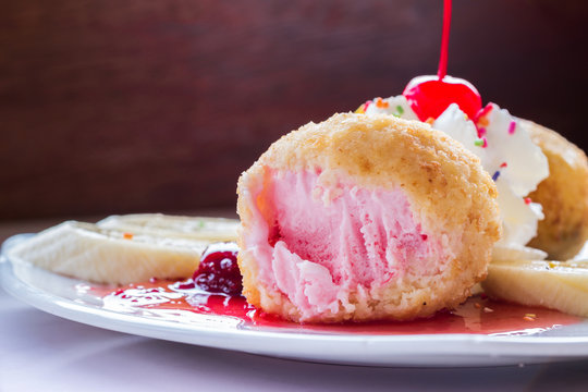Fried ice-cream and whipped cream