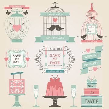 Vintage collection of Vector wedding icons.