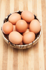 Chicken eggs in a traditional ceramic bowl