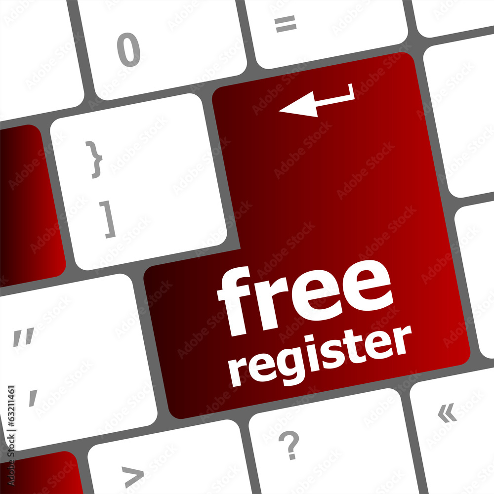 Poster free register computer keyboard key showing internet concept