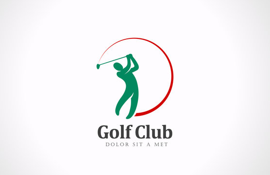 Golfer playing vector logo design. Golf club tournament icon