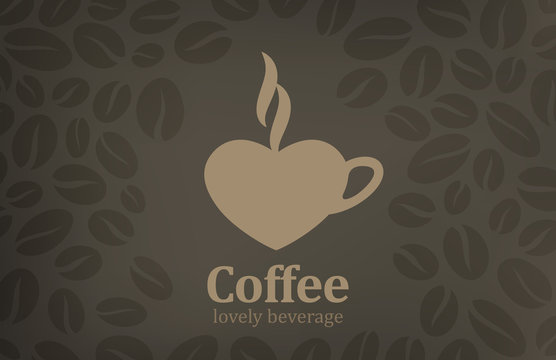 Coffee cup heart shape vector logo design. Cafe emblem