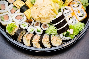 Sushi set takeaway. Traditional Japanese food.
