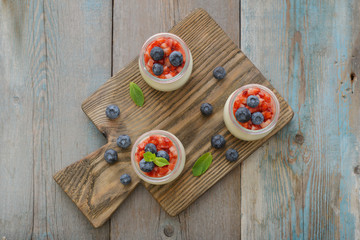 Panna cotta with fresh strawberry