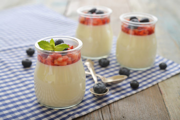 Panna cotta with fresh strawberry