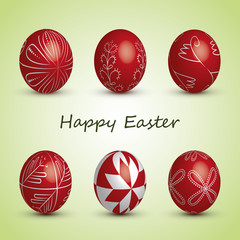 Happy Easter Card - Set of Six Red Eggs with Ornaments