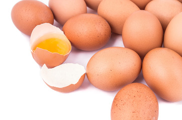 eggs on a white background with an open egg