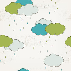 Retro rainy clouds, seamless pattern