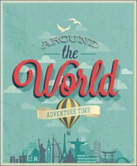 Image of Around the world poster. Vector illustration. printed on Printed Glass Basin Splashbacks