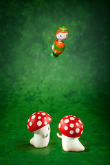 cute puppets handmade, green background
