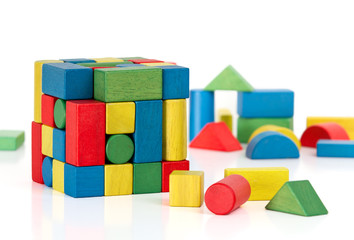 toy blocks jigsaw cube, multicolor puzzle pieces - Powered by Adobe
