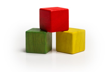 toy wooden blocks stack, pyramid of blank multicolor box cube